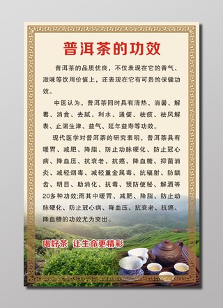 茶叶茶文化普洱茶功效介绍宣传海报